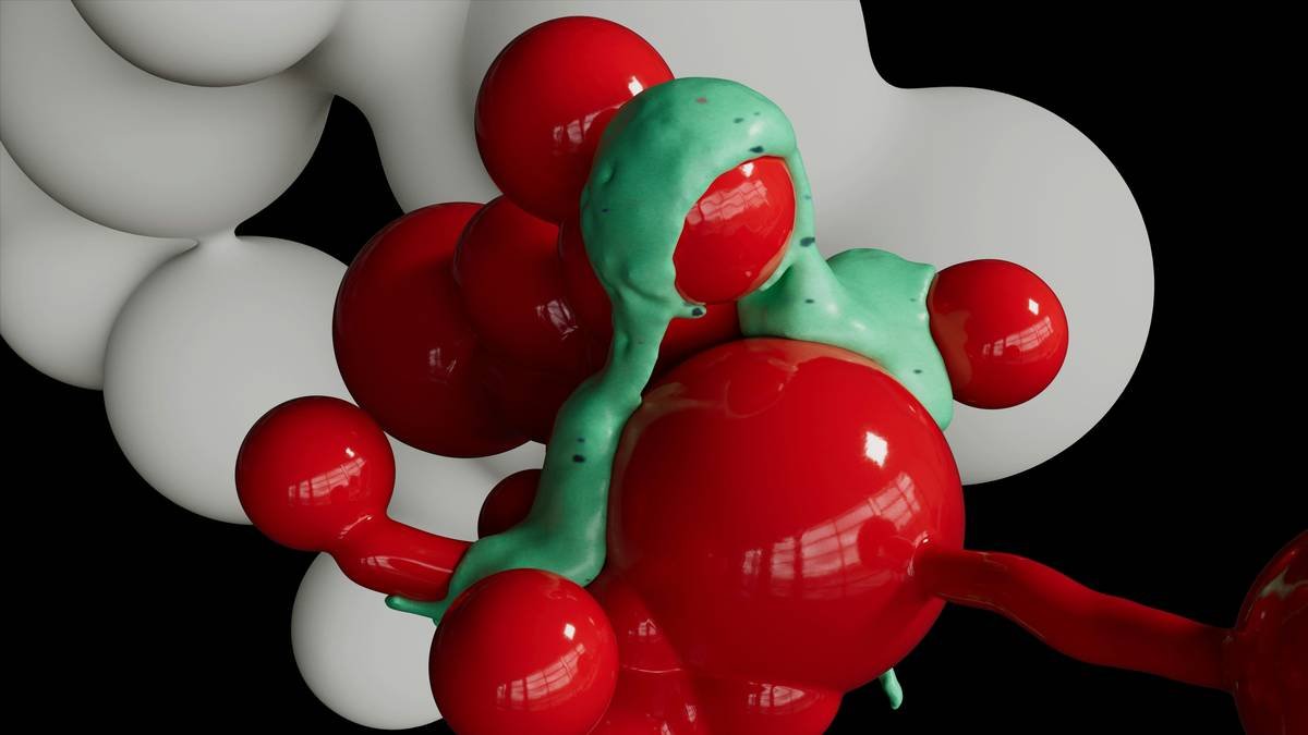 Abstract Liquid Poured Over Red Plastic Organic Shape - Wallpaper - 8K